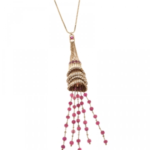 Boucheron Frou Frou 18k Yellow Gold Diamonds And Tourmaline Bead Soutoir Necklace