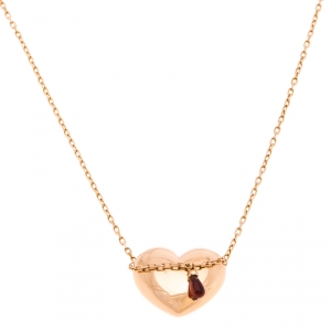 Boucheron Heart Garnet 18K Rose Gold Chain Link Pendant Necklace