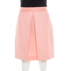 Boutique Moschino Pink Textured Jacquard and Floral Lace Layered Skirt M
