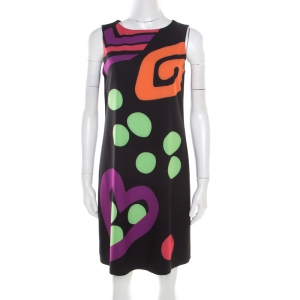 Boutique Moschino Black Abstract Printed Sleeveless Shift Dress M