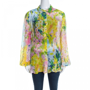 Boutique Moschino Watercolor Floral Printed Sheer Chiffon Shirt L
