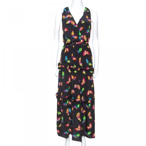Boutique Moschino Black Butterfly Printed Silk Dress L