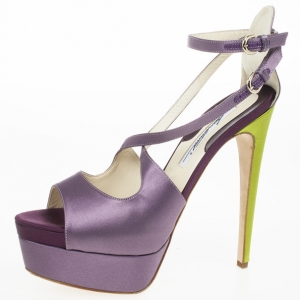 Brian Atwood Purple Satin Alexie Platform Sandals Size 39