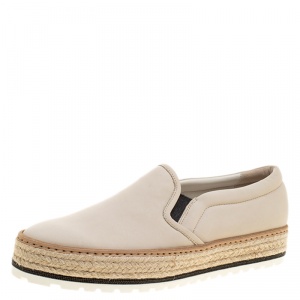 Brunello Cucinelli Beige Leather Espadrille Slip On Sneakers Size 40
