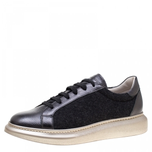 Brunello Cucinelli Dark Grey Wool And Leather Platform Sneakers Size 38