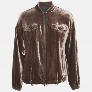 Brunello Cucinelli Pink Velvet Zip-Up Jacket S