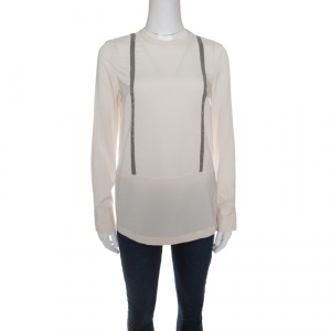 Brunello Cucinelli Cream Embellished Silk Blouse S