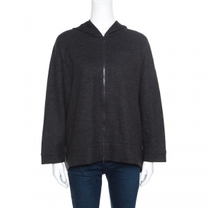 Brunello Cucinelli Dark Grey Cashmere Zip Front Hoodie  XXL