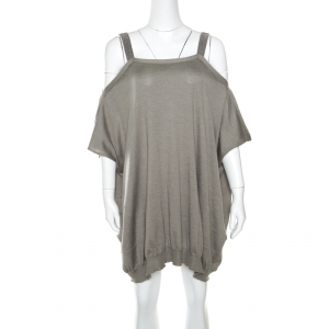 Brunello Cucinelli Grey Cashmere Monili Trim Strap Detail Cold Shoulder Dress S
