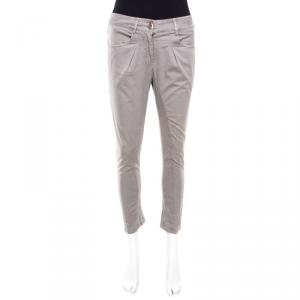 Brunello Cucinelli Grey Overdyed Cotton Stretch Skinny Trousers S