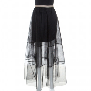 Brunello Cucinelli Black Tulle Tiered Maxi Skirt M