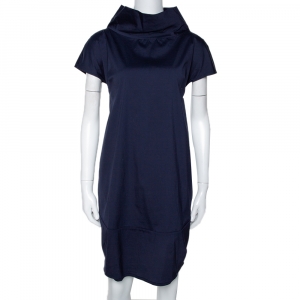 Brunello Cucinelli Navy Blue Stretch Cotton Shift Dress L