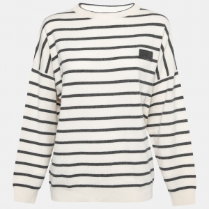 Brunello Cucinelli Off White Striped Wool & Cashmere Jumper L