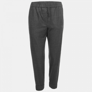 Brunello Cucinelli Charcoal Grey Wool Elasticized Waist Joggers S 