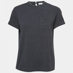 Brunello Cucinelli Black Jersey Embellished Round Neck T-Shirt M