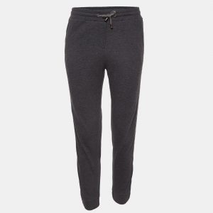 Brunello Cucinelli Grey Cotton Knit Sequin Detail Joggers XS