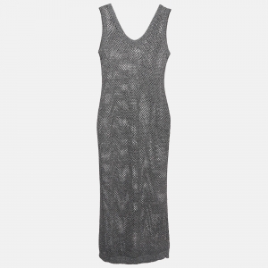 Brunello Cucinelli Grey Sequin Embellished Open Knit Maxi Dress M