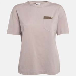 Brunello Cucinelli Tan Cotton Embellished T-Shirt S