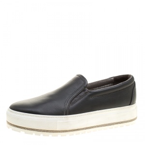 Brunello Cucinelli Black Leather Slip On Sneakers Size 39
