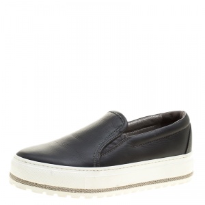Brunello Cucinelli Black Leather Slip On Sneakers Size 37.5