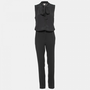 Burberry Brit Black Crepe Neck-Tie Sleeveless Jumpsuit M