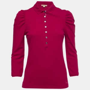 Burberry Brit Dark Pink Cotton Knit Long-Sleeve Polo T-Shirt M