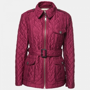 Pre Owned Burberry Brit Purple Synthetic Belted Quilted Jacket XL