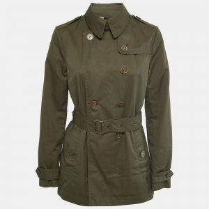 Burberry Brit Military Green Cotton Double Breasted Belted Coat M