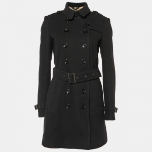 Burberry Brit Black Wool Double Breasted Belted Coat S