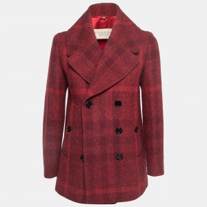 Burberry Brit Red Checked Patterned Wool Double-Breasted Coat S