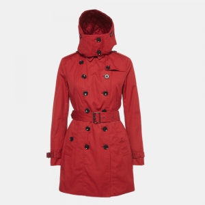 Burberry Brit Red Cotton Double Breasted Belted Trench Coat S