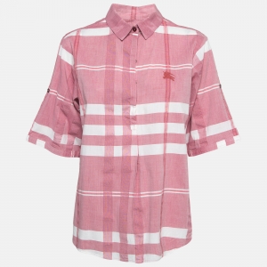 Pre Owned Burberry Brit Pink Checked Cotton Buttoned Tunic L