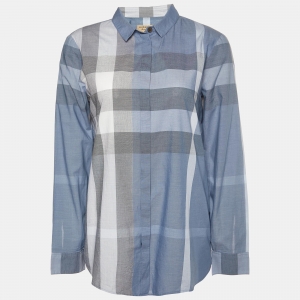 Burberry London Blue Giant check Cotton Button Front Shirt M