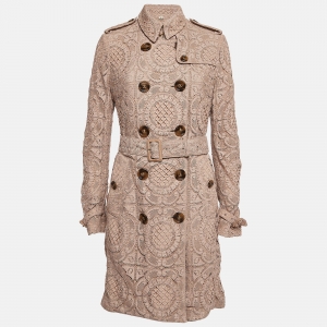 Burberry London Tan Lace Belted Mid-Length Coat S
