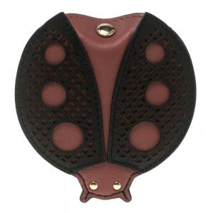 Pre Owned Burberry Blush Red and Black Leather Ladybug Coin Purse