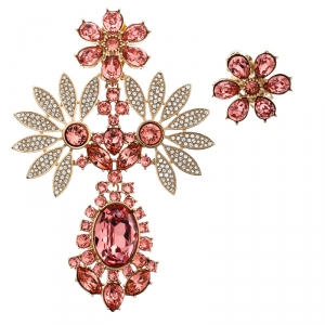 Burberry Double Daisy Crystal Gold Tone Clip-on Asymmetric Stud Drop Earrings