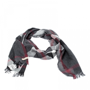 Burberry Charcoal Grey Classic Check Cashmere Wool Fringed Scarf