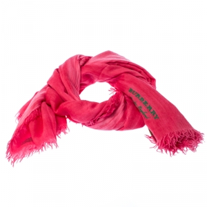Burberry Bright Coral Pink Cashmere Frayed End Shawl