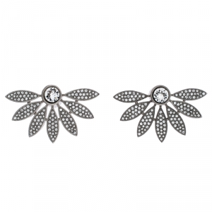 Burberry Crystal Studded Half Daisy Silver Tone Earrings