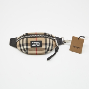 Pre Owned Burberry Beige/Black House Check Fabric and Leather Mini Sonny Bum Bag Keychain