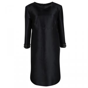 Pre Owned Burberry London Black Embellished Sleeve Detail Shift Dress M
