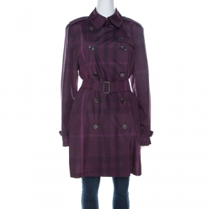 مملوكة مسبقًا Burberry Brit Plum Purple Novacheck Print Double Breasted Coat L