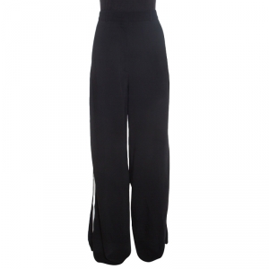 Pre Owned Burberry Monochrome Stretch Crepe Wide Leg High Waist Trousers L