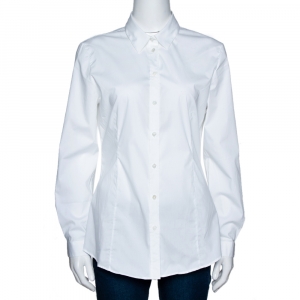 Pre Owned Burberry White Stretch Cotton Long Sleeve Shirt M