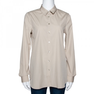 Pre Owned Burberry Stone Stretch Cotton Long Sleeve Shirt M