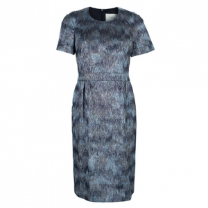 Pre Owned Burberry Metallic Printed Shift Dress M