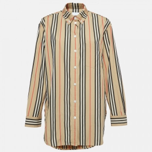 Burberry Beige Striped Cotton Button-Down Shirt L