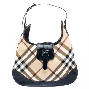 Pre Owned Burberry Jet Blue Nova Check PVC Brooke Hobo