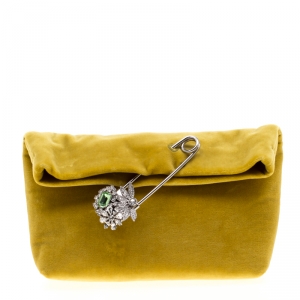 Pre Owned Burberry Mustard Velvet Crystal Embellished Pin Clutch