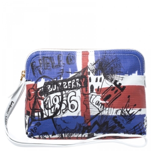 Pre Owned Burberry Multiolor Coated Canvas Doodle Print Wristlet Pouch